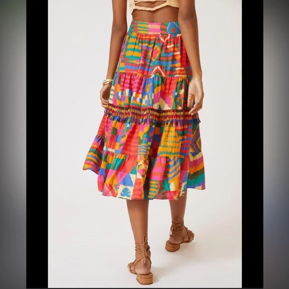 Anthropologie Farm Rio Printed Patchwork Midi Skirt - Picture 2 of 6